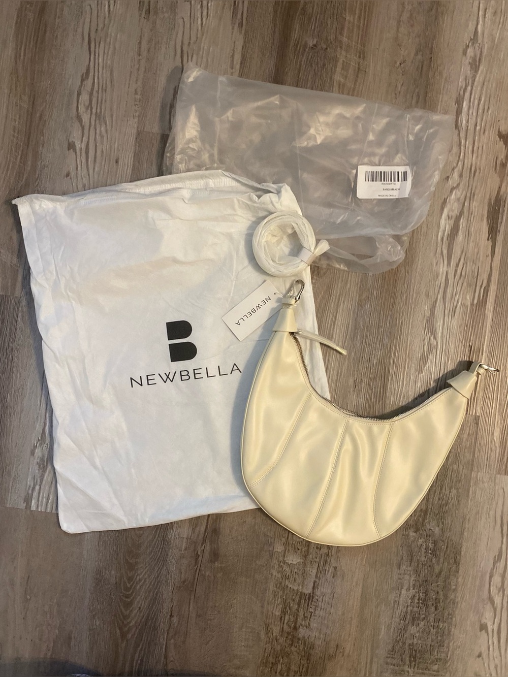 Newbella Cream Vegan Crescent Hobo Shoulder Bag PU Leather